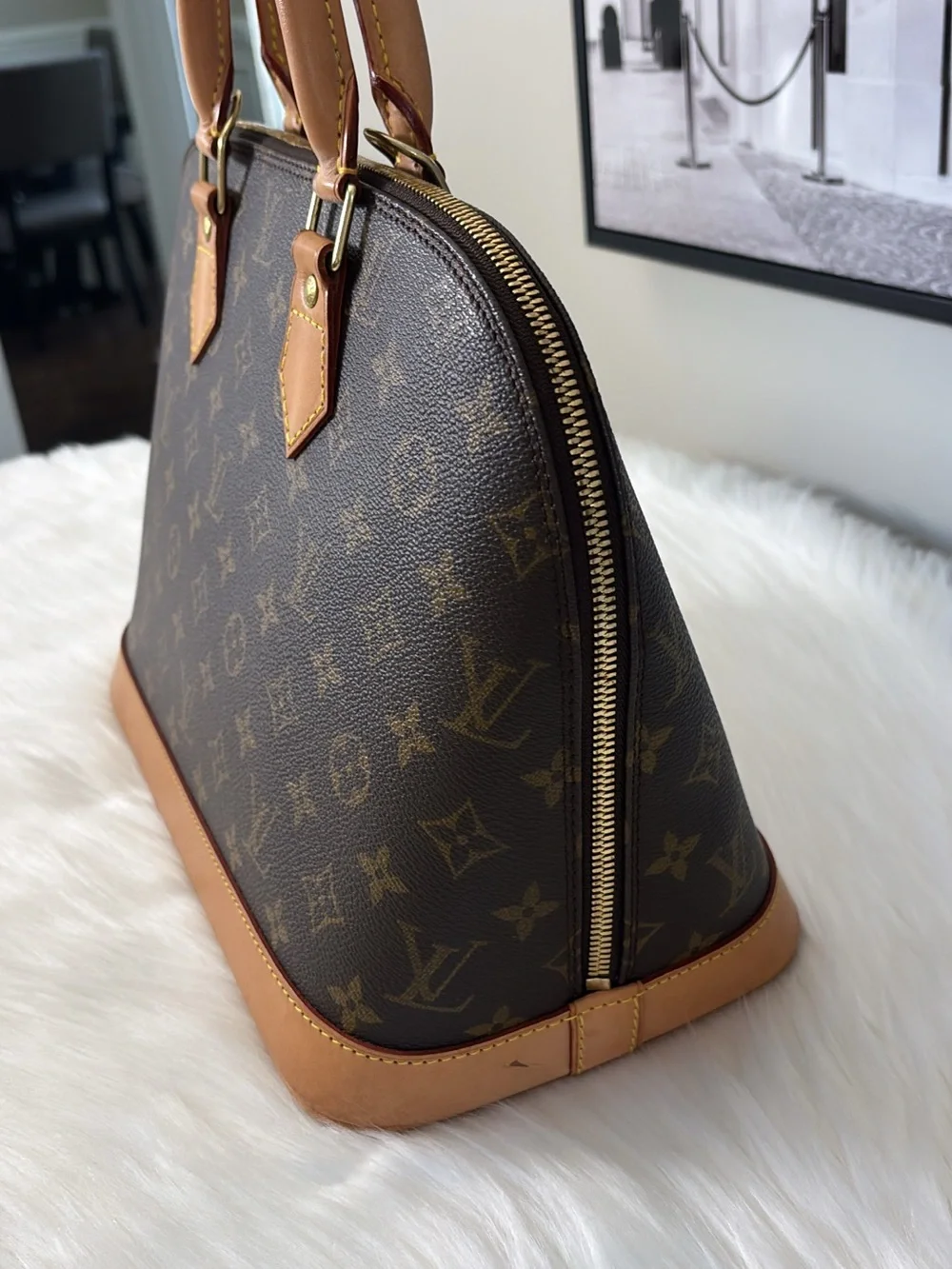 Louis Vuitton Monogram Alma Satchel in Brown and Tan